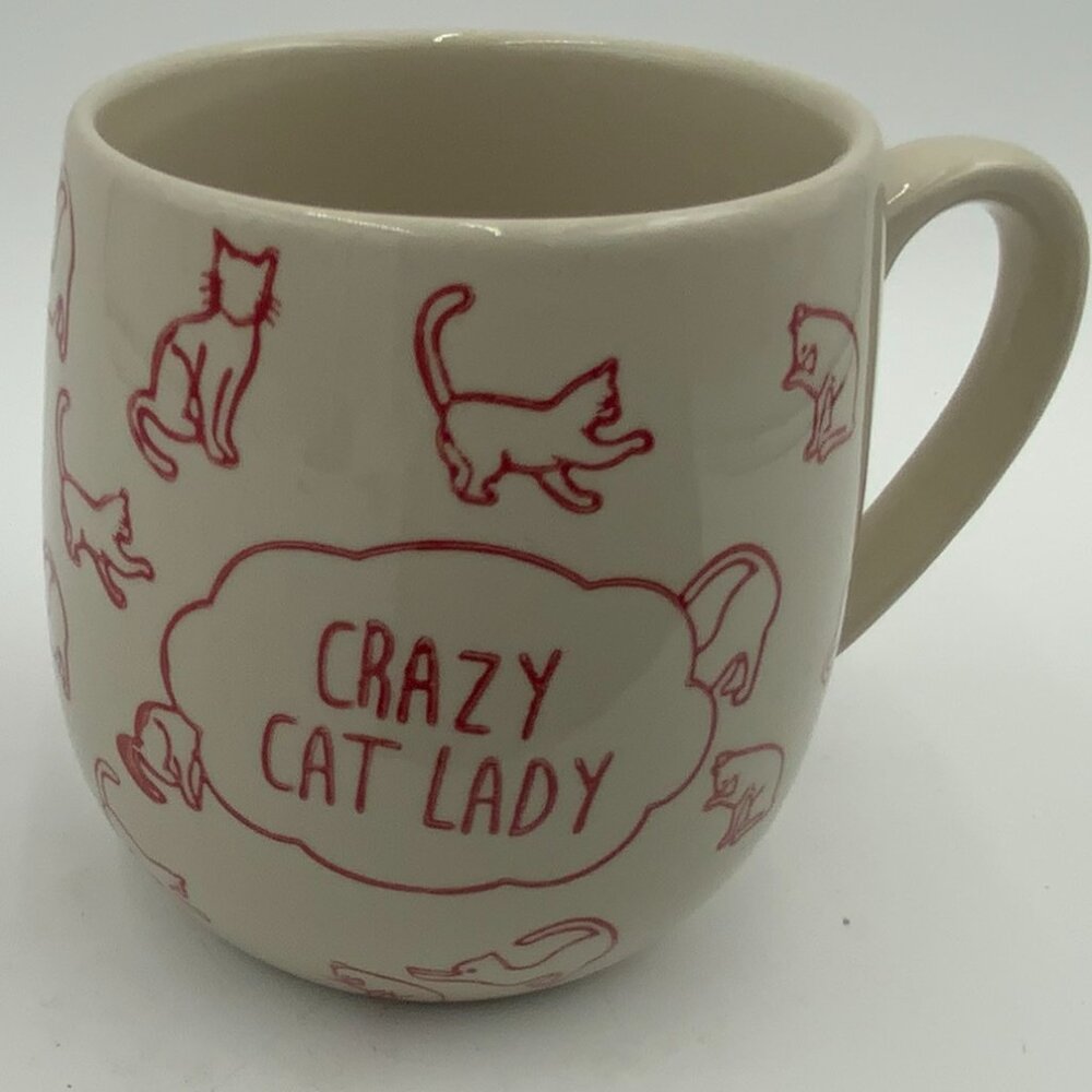 WORLD MARKET White Red CRAZY CAT LADY Large Ceramic Coffee Mug